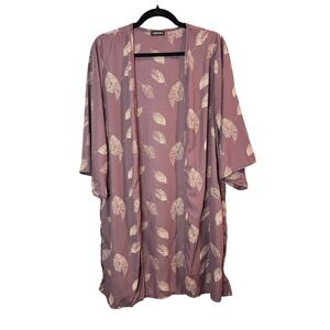 JWLOVESME Mauve Leaf Print Kimono Women OS Boho Festival Beach Coverup